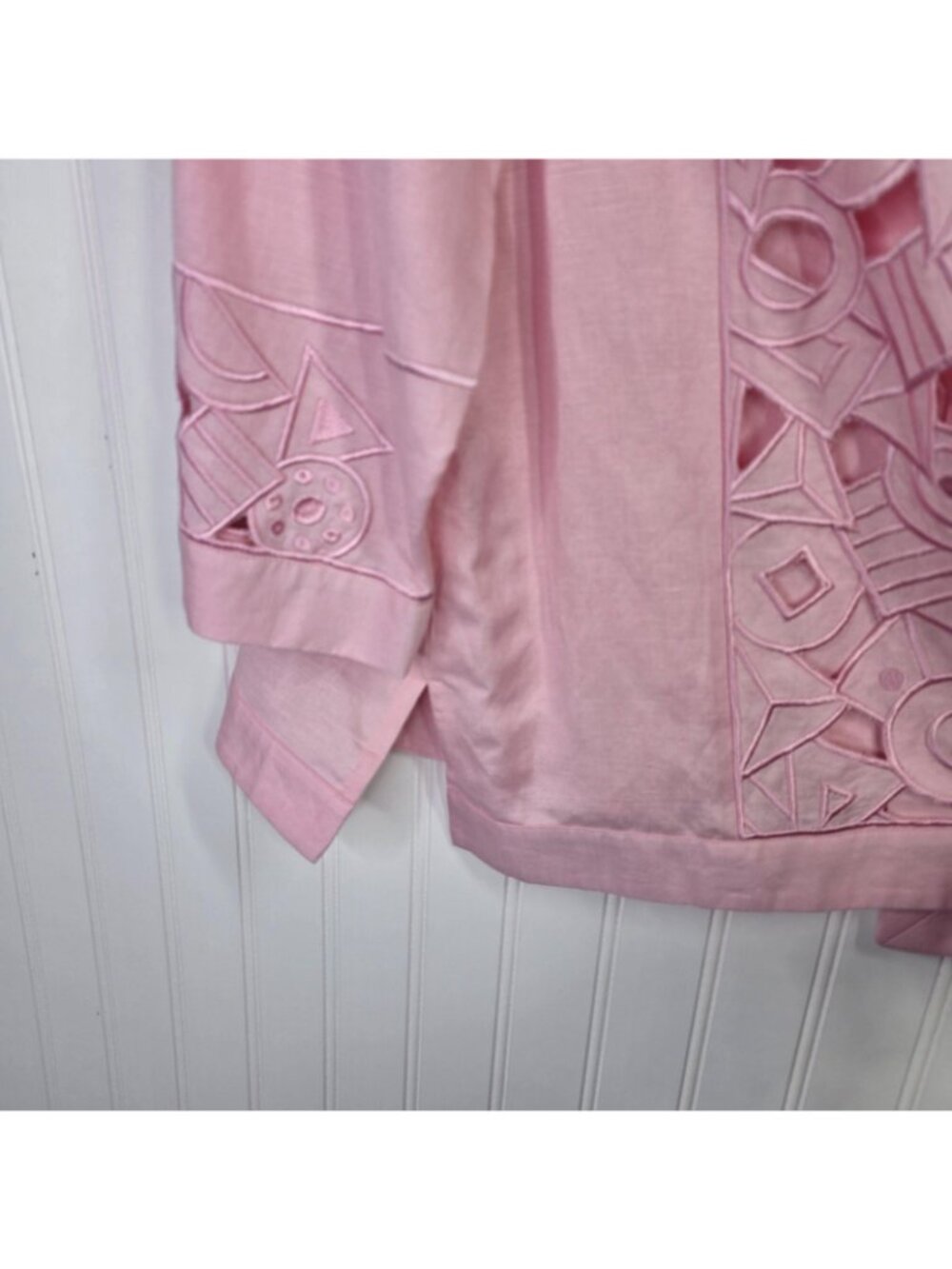 Bob Mackie Wearable Art Jacket Tank Set Womens XL Pink Linen Cutout Cottagecore - Picture 6 of 16